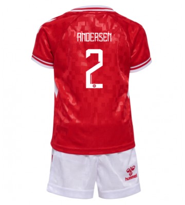 Dinamarca Joachim Andersen #2 Primera Equipación Niños Eurocopa 2024 Manga Corta (+ Pantalones cortos)